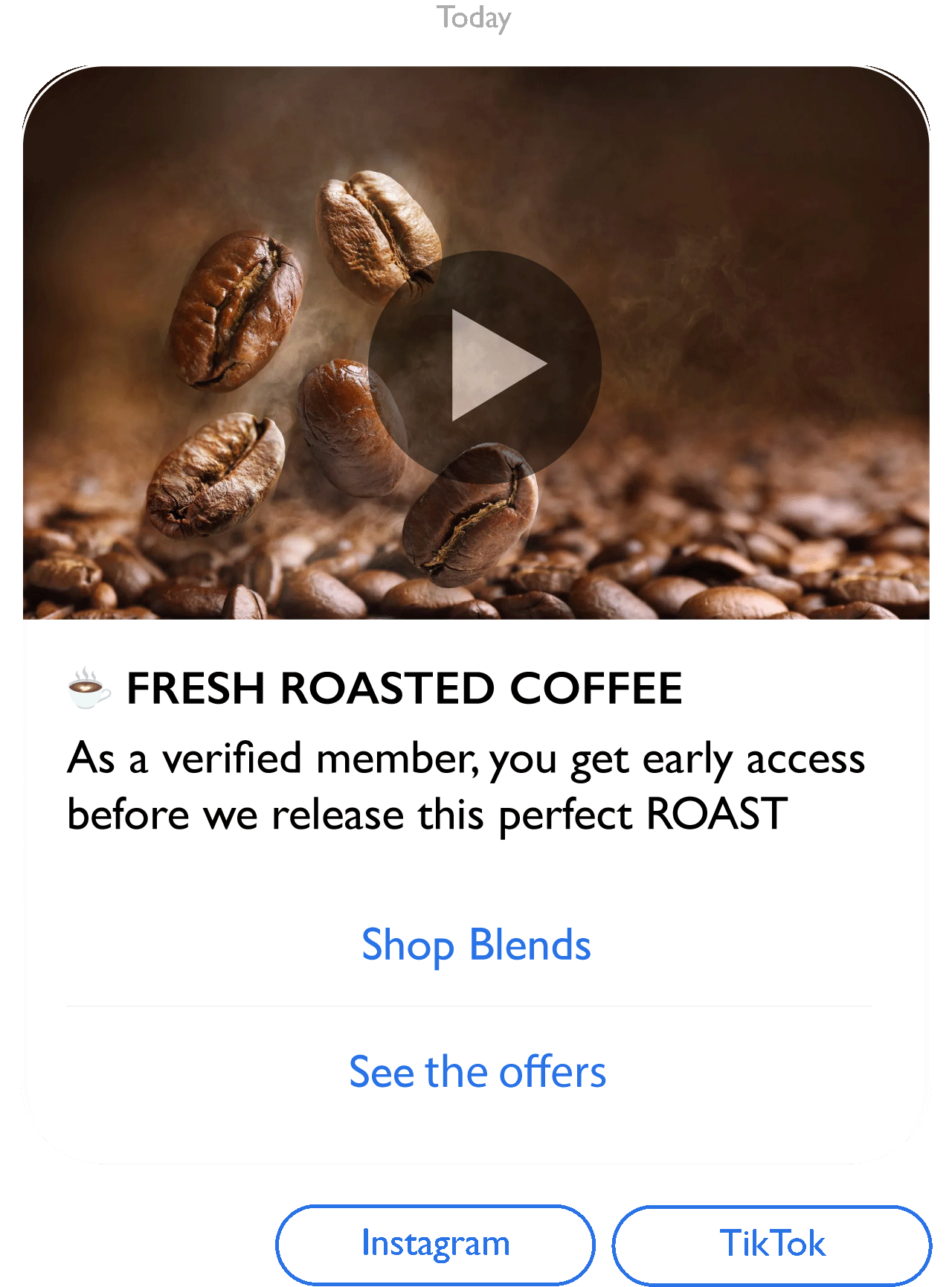 RCS Rich Message example - Coffee roastery with loyalty programme and promotional offers