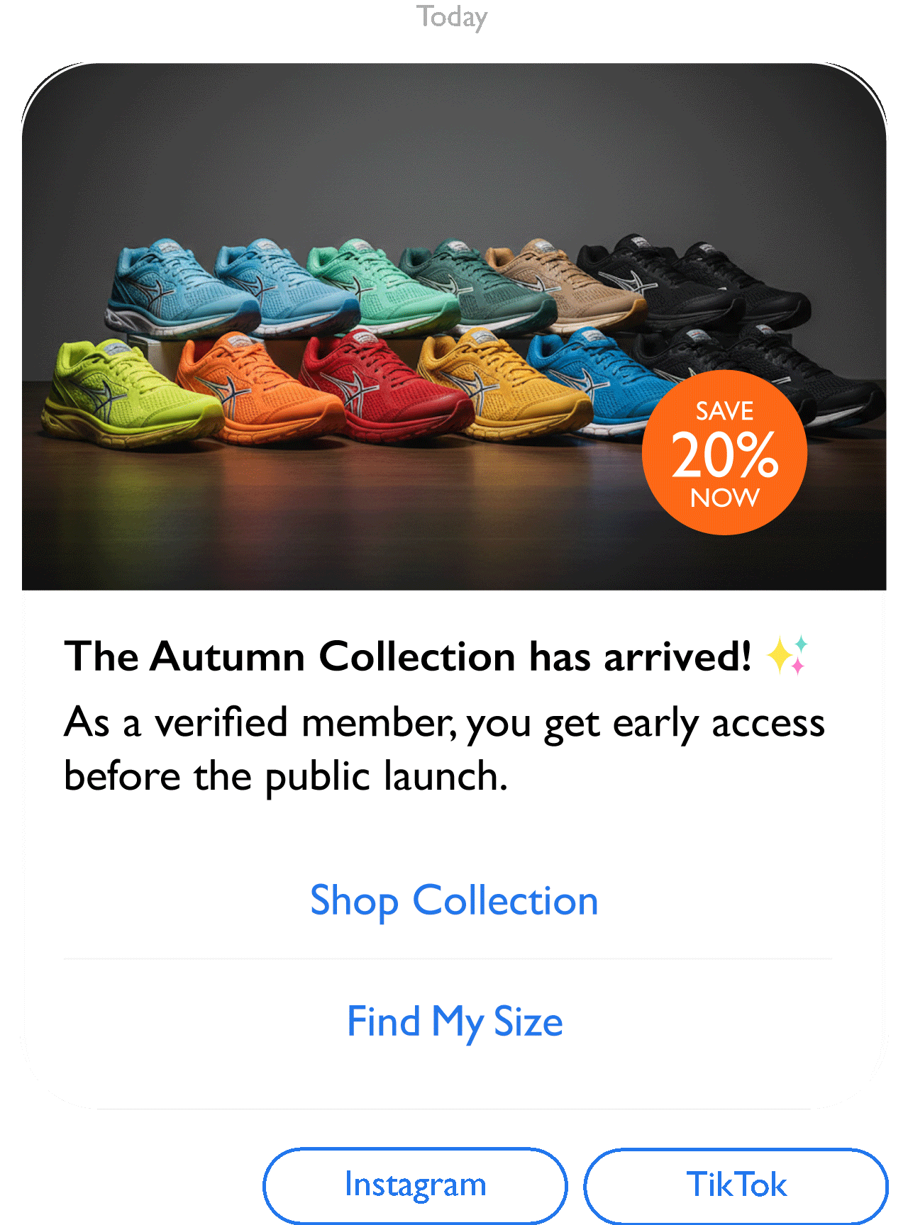 RCS Rich Message example - Interactive shoe collection with product carousel